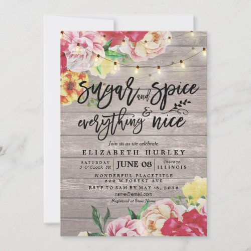 Floral Baby Shower Sugar  Spice  Everything Nice Invitation