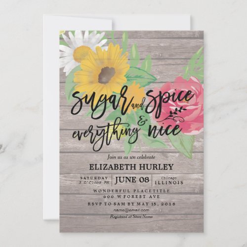 Floral Baby Shower Sugar  Spice  Everything Nice Invitation