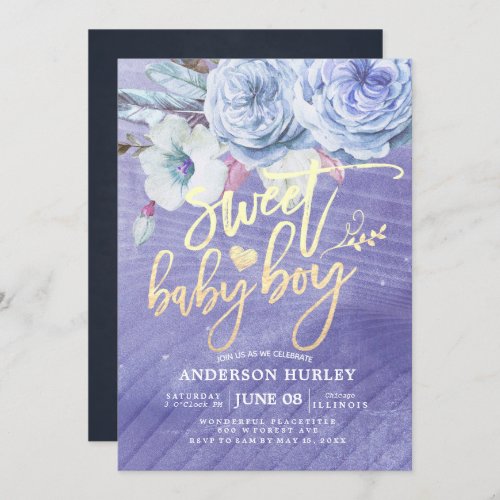 Floral Baby Shower Sweet Baby Boy Prince Invitation