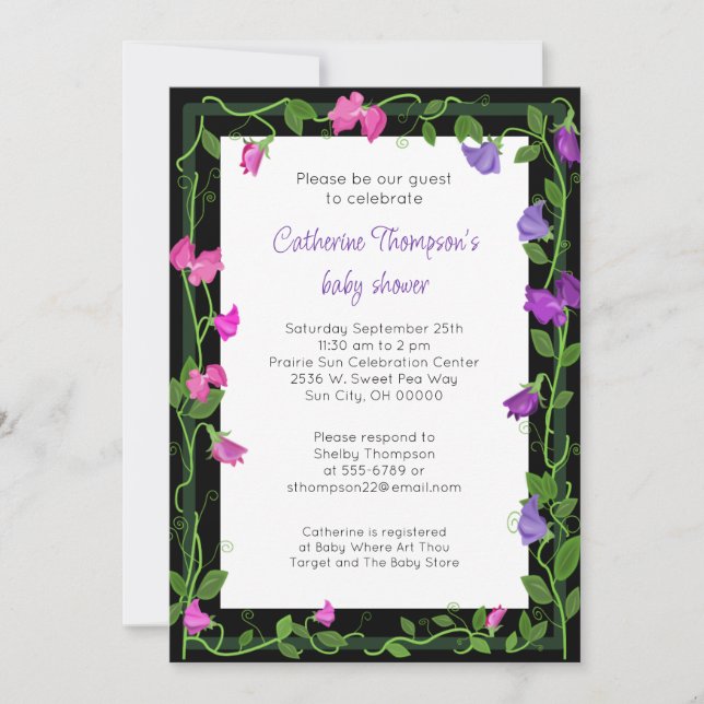 Floral Baby Shower Sweet Pea  Invitation (Front)