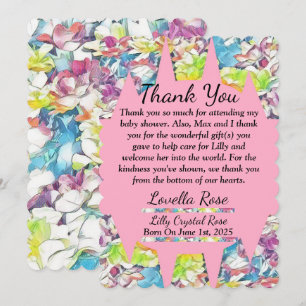 Floral Baby Shower Thank You Card with Pink