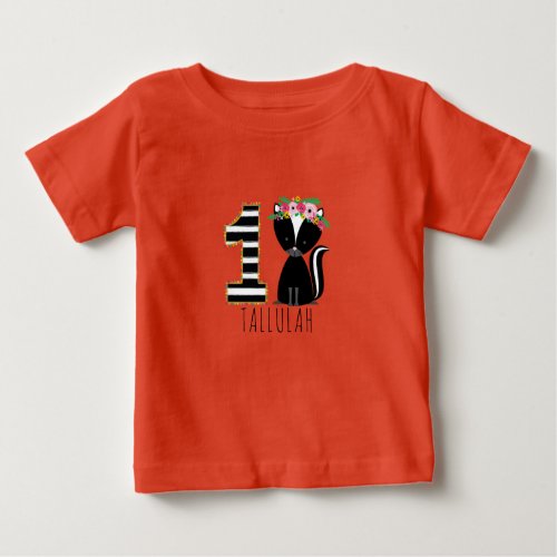 Floral Baby Skunk Stripes First Birthday Shirt