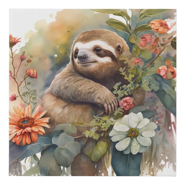 floral Baby sloth in tree canvas (Front)