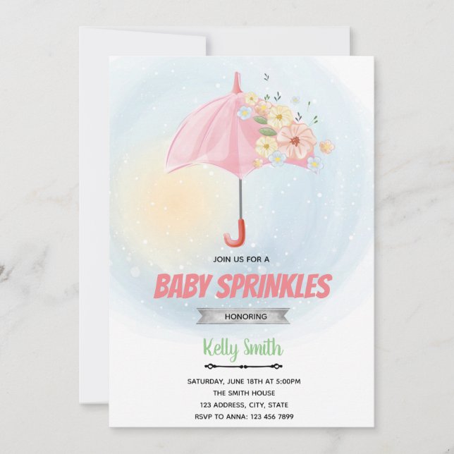 Floral baby sprinkle shower theme invitation (Front)