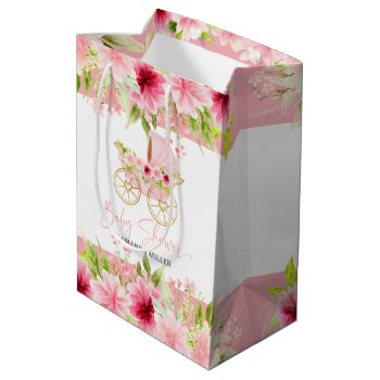 Floral Baby Stroller Baby Shower Typography Medium Gift Bag by artOnWear at Zazzle