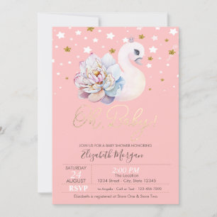 Floral Baby Swan Crown Stars Baby Shower Invitation