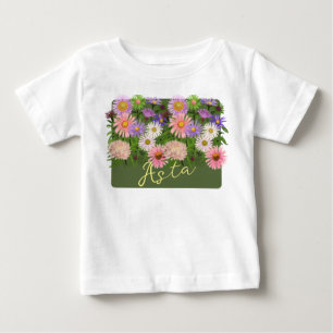 Floral baby top t-shirt Pink Asters & her name