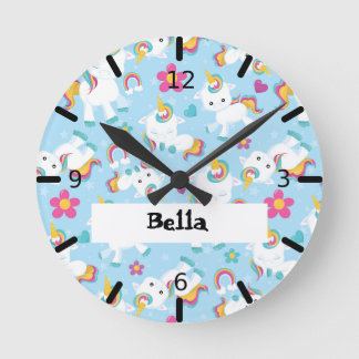 Floral Baby Unicorns & Hearts - Round Clock