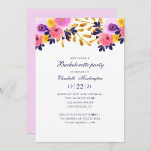 Floral bachelorette party. Pink and purple flowers Invitation
