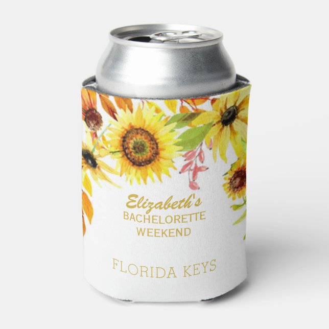 Floral Bachelorette Party Rustic Sunflowers Can Cooler (Can Front)