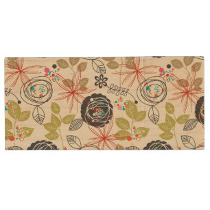 Floral background 2 wood USB flash drive