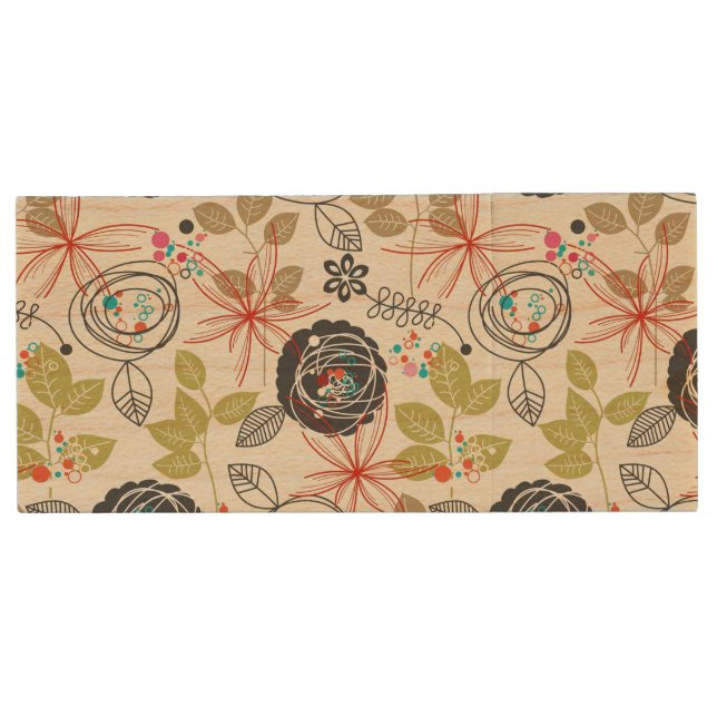 Floral background 2 wood USB flash drive (Front)