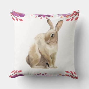 Floral Background Easter Bunny Throw Pillow