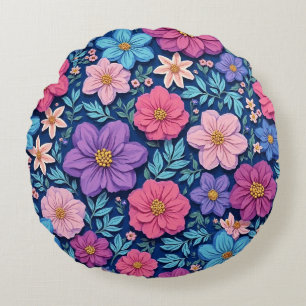 Floral background, pink and purple, round pillow