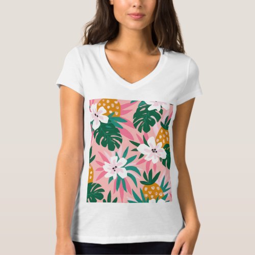 Floral Background Tropical Hawaiian Flowers T_Shirt