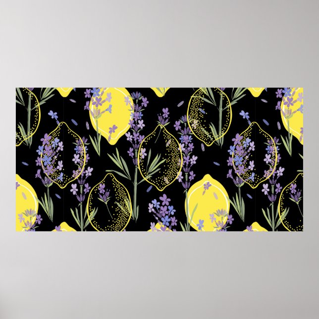 Floral background with hand-drawn lavender flowers poster (Front)