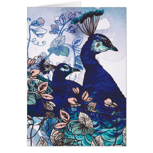 Floral Background with Peacocks Cards (Front)