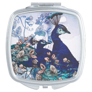 Floral Background with Peacocks Mirror For Makeup