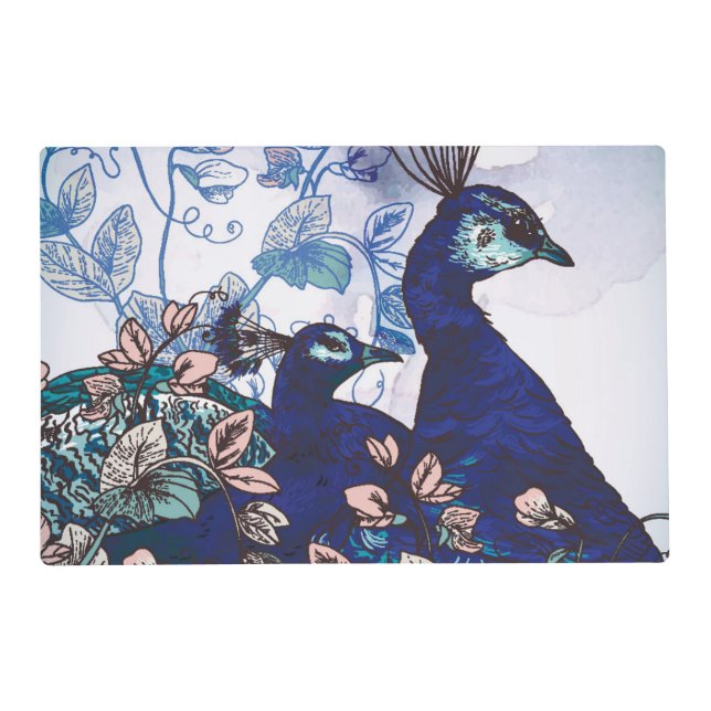 Floral Background with Peacocks Placemat (Front)
