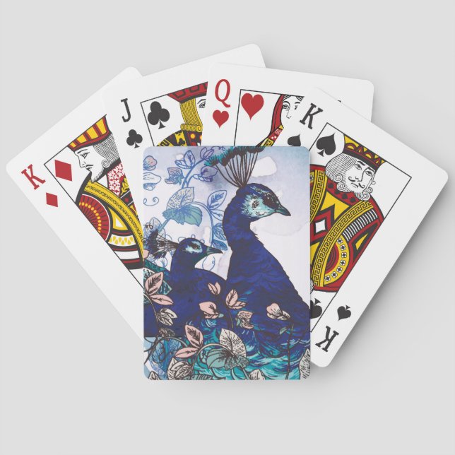 Floral Background with Peacocks Poker Cards (Back)