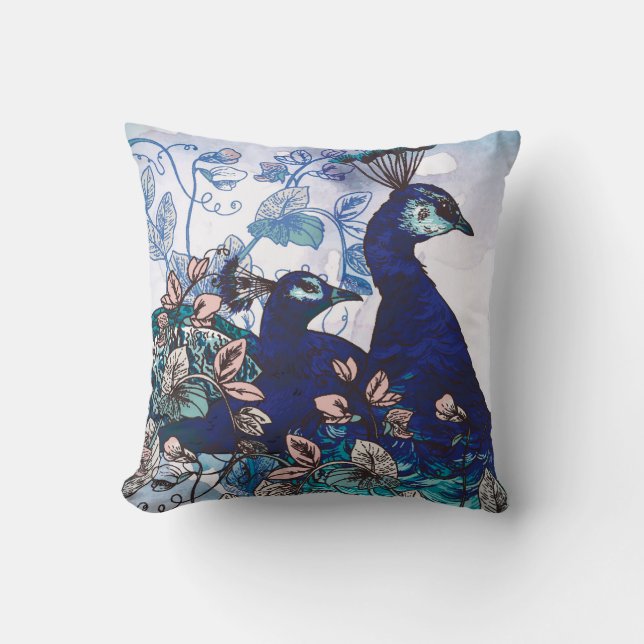 Floral Background with Peacocks Throw Pillow (Front)