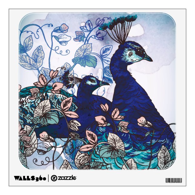 Floral Background with Peacocks Wall Decal (Front)