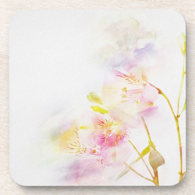 floral background with watercolor flowers beverage coaster (Front)