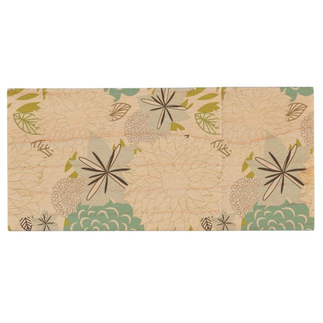 Floral background wood USB flash drive (Front)
