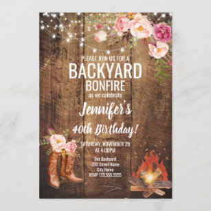 Floral Backyard Bonfire Birthday Party Invitation