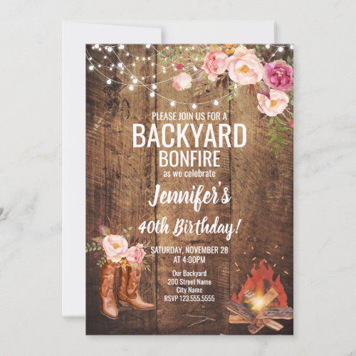 Floral Backyard Bonfire Birthday Party Invitation