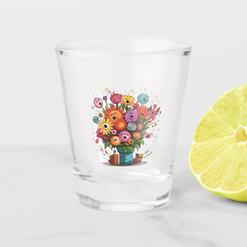 Floral badge Flowers, gift, any occasion  Shot Glass