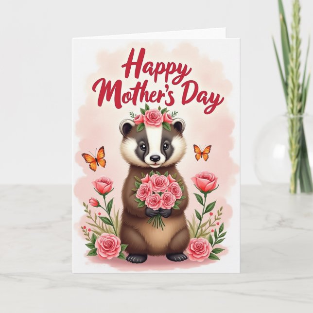 Floral Badger Mothers Day Card (Front)