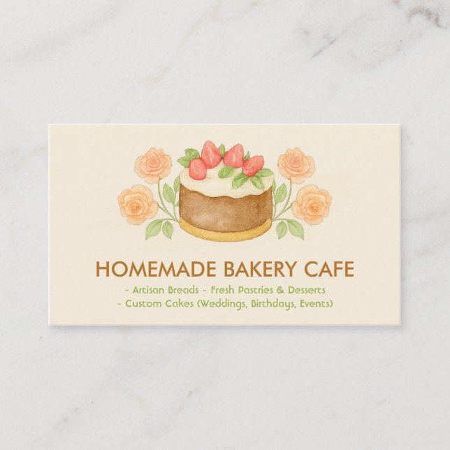 Floral Bakery Cake Maker Cookies Business Card (Front)
