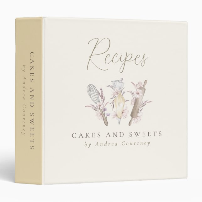 Floral Bakery Pastry Chef Baking Utensils 3 Ring Binder (Front/Spine)