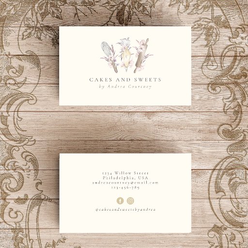 Customizable Floral Bakery Pastry Chef Baking Utensils Business Card