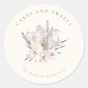 Floral Bakery Pastry Chef Baking Utensils Classic Round Sticker