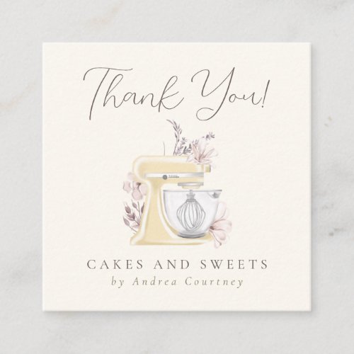 Floral Bakery Pastry Chef Mixer Cake Thank you Square Business Card
