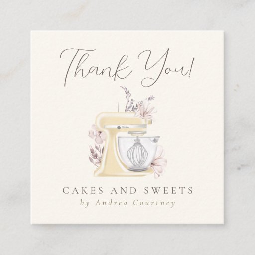 Customizable Floral Bakery Pastry Chef Mixer Cake Thank you Square Business Card