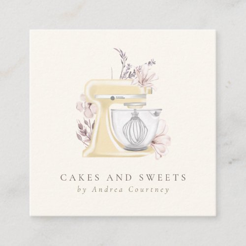 Floral Bakery Pastry Chef Watercolor Mixer Cake Square Business Card