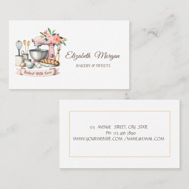  Floral Bakery Pastry Retro Mixer Business Card (Front/Back)