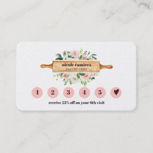 Floral Bakery Rolling Pin 6 Punch Loyalty Business Card