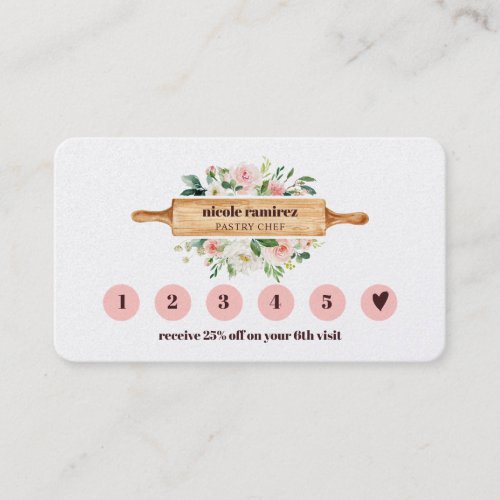 Floral Bakery Rolling Pin 6 Punch Loyalty Business Card