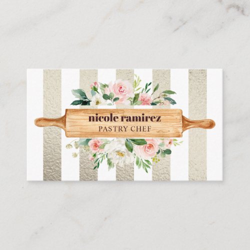 Floral Bakery Rolling Pin Patisserie GOLD Business Card
