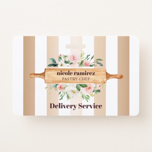 Floral Bakery Rolling Pin Patisserie gold striped Badge