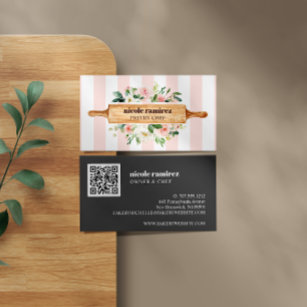 Floral Bakery Rolling Pin Patisserie QR CODE Business Card