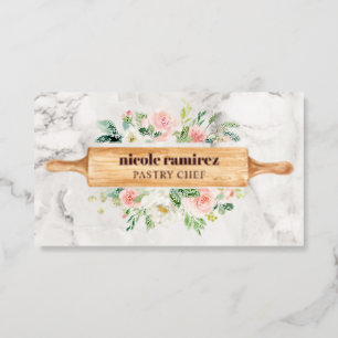 Floral Bakery Rolling Pin Patisserie Raised Spot UV Business Card
