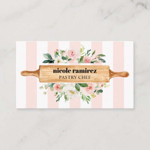 Customizable Floral Bakery Rolling Pin Patisserie social media Business Card