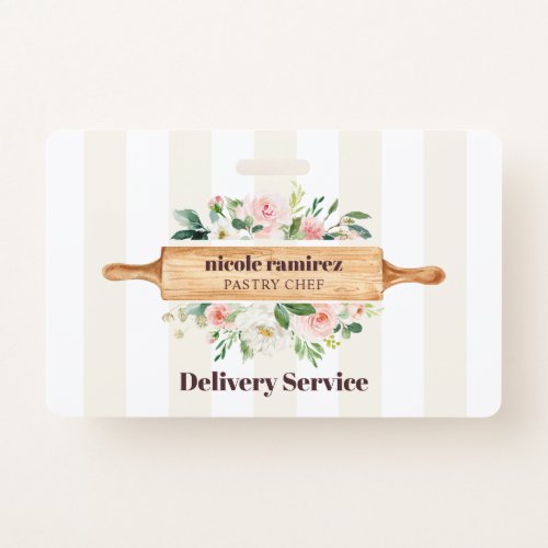 Floral Bakery Rolling Pin Patisserie striped Badge