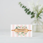 Floral Bakery Rolling Pin Patisserie striped Business Card (Standing Front)