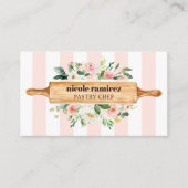 Floral Bakery Rolling Pin Patisserie striped Business Card (Front)